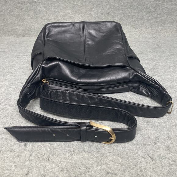 Vintage SAS Black Leather Crossbody Shoulder Bag Purse Made in USA Gold Hardware - Picture 11 of 11